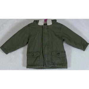 Old Navy 12-18 Months Baby Military Cargo Hooded Jacket Olive Green Snaps EUC